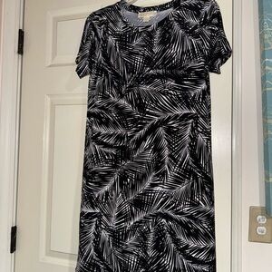 Michael Kors Black and White Leaf Print Midi Dress